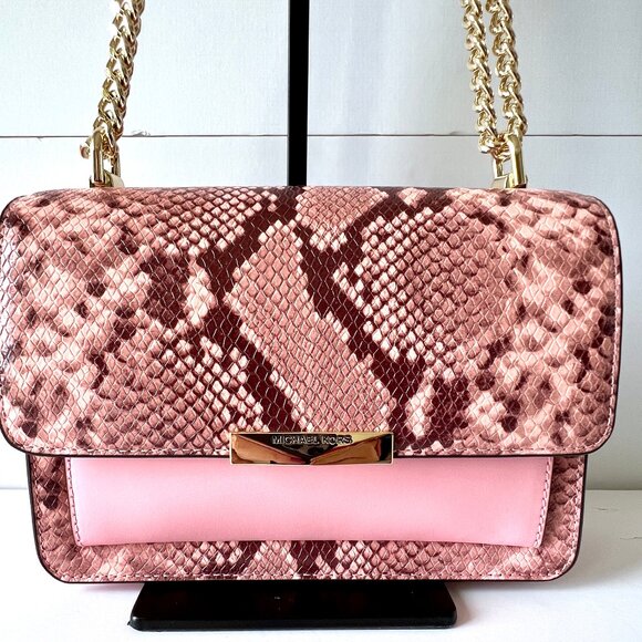 Michael Kors Jade Gusset Shell Pink Snake Print Shoulder Bag, NWOTS! - Picture 1 of 16